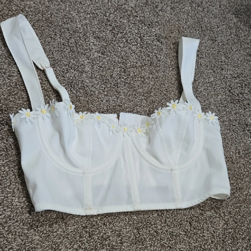 Out From Under Gillian Daisy Applique Corset Bra Top Size Small - Picture 3 of 6